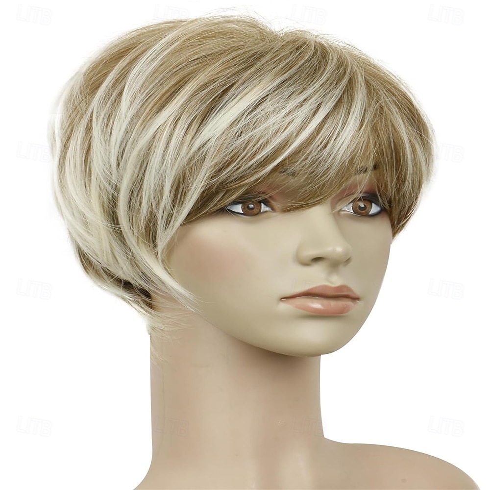 Perruques blondes courtes pour femmes blanches, perruques coupe lutin pour femmes noires, perruques courtes dégradées pour femmes plus âgées, synthétiques de 2025 ? $23.99 –P2