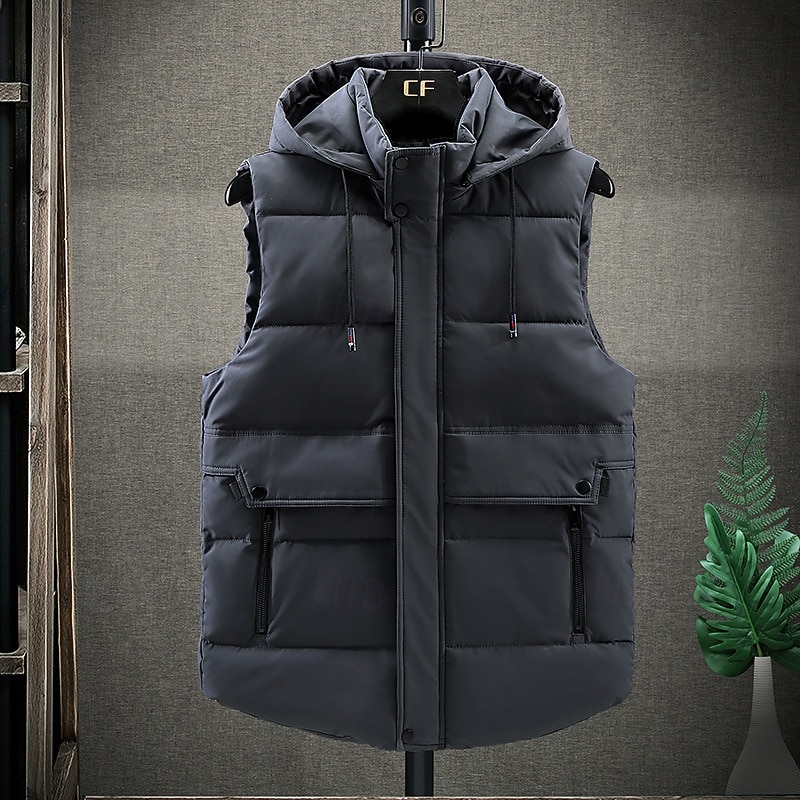 Pánské Puffer Vesta Kamizelka Vesta Dovolená Denní Rande Módní Na běžné nošení Zima Kapsy Polyester Zahřívací Pohodlné Pevná barva Kamuflážní barva Zip Kapuce Běžný Černá Tmavě šedá Béžová Šedá Vesta 2025 - $41.99 –P13