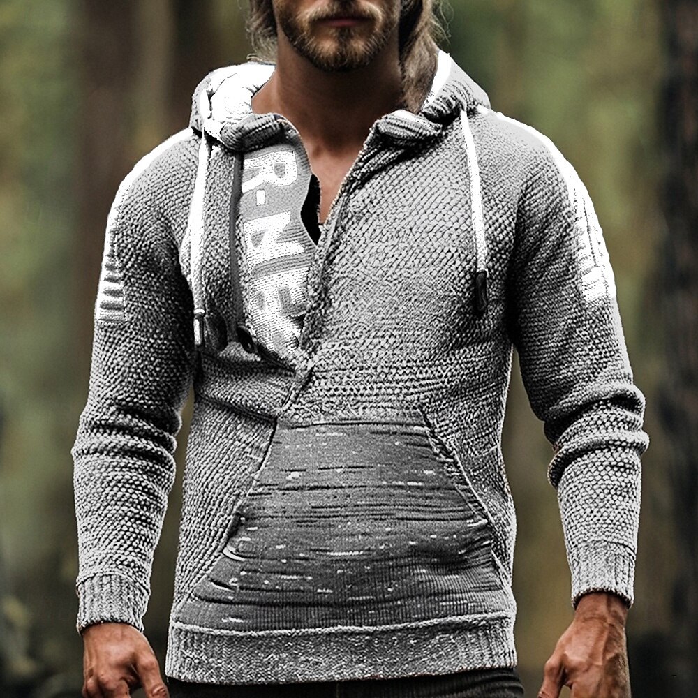 Herren Pullover Pullover mit Viertelreißverschluss Strickpullover Gerippt Stricken Normale Oberteile Gestrickt Buchstabe Mit Kapuze Mode Basic Urlaub Alltagskleidung Bekleidung Herbst Winter Gelb Rote 2025 - $41.99 –P6