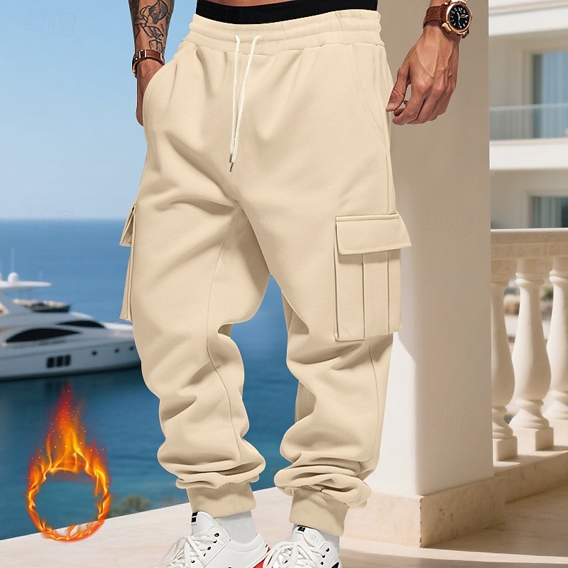 Homens Calças Esportivas Calças de lã Corredor Calças de inverno Calça de moletom cargo Com Cordão Bolsos Cintura elástica Tecido Conforto Quente Esportes Diário Moda Casual Preto Branco de 2025 por $18.99 –P4