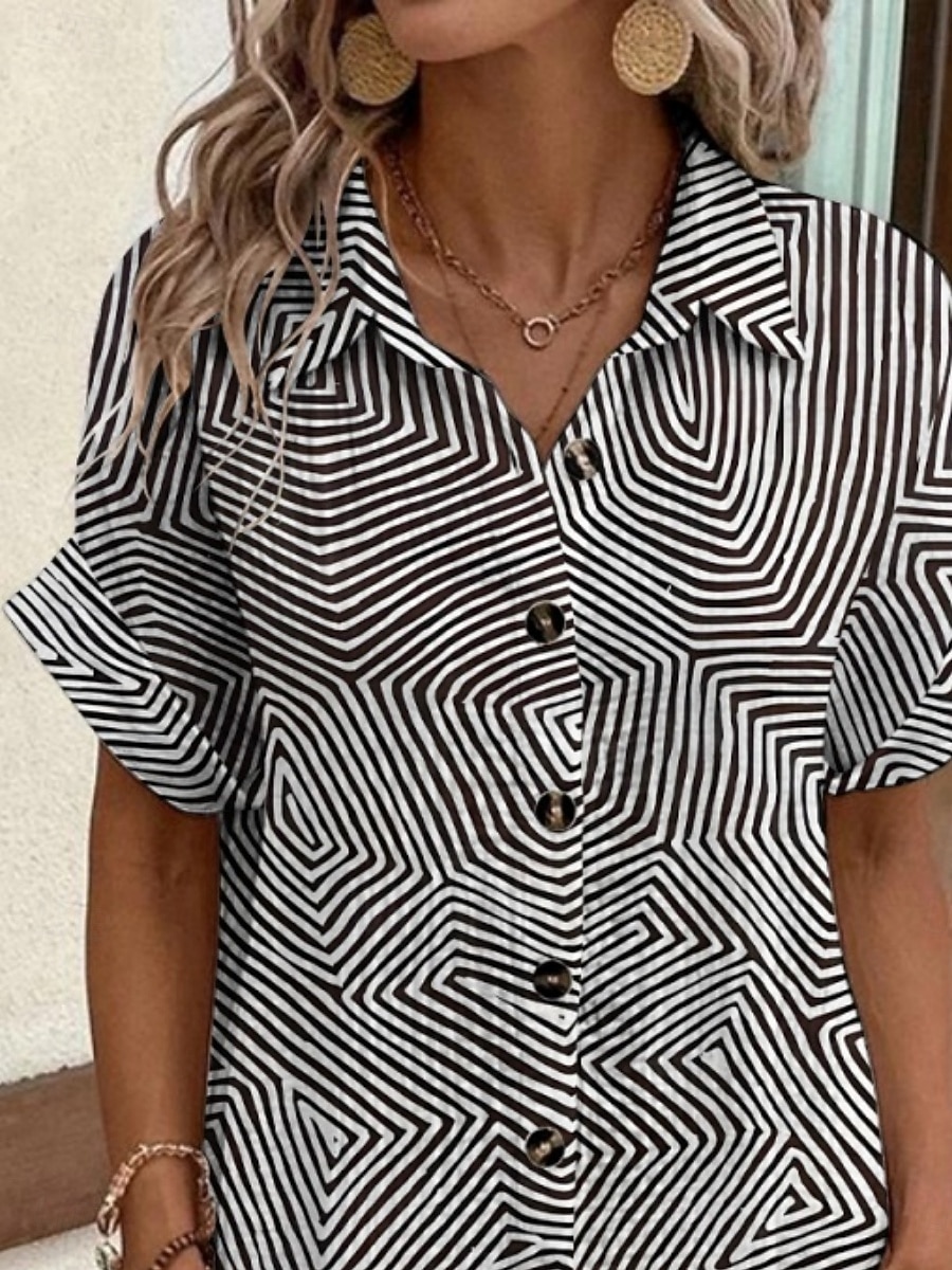 Pentru femei Rochie Mini Rochii Tip Cămașă Rochie casual Rochie imprimata Modă Modern Zilnic Plajă Sfârșit de săptămână Fit regulat Γραμμή Manșon scurt Guler Cămașă Negru Vară Primăvară Toamnă 2025 - $36.99 –P2