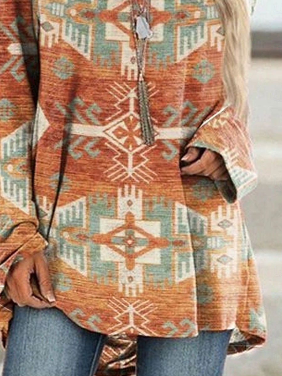 Γυναικείο T-shirt Μακρυμάνικο Γραφικό Φυλή Vintage Στυλάτο Κλασικό Μακρυμάνικο Στρογγυλή Λαιμό Κανονικά Τοπ Ημερήσια Εκτύπωση Κόκκινο Μπλε Άνοιξη Φθινόπωρο Προφθινόπωρο 2026 - $26.99 –P3