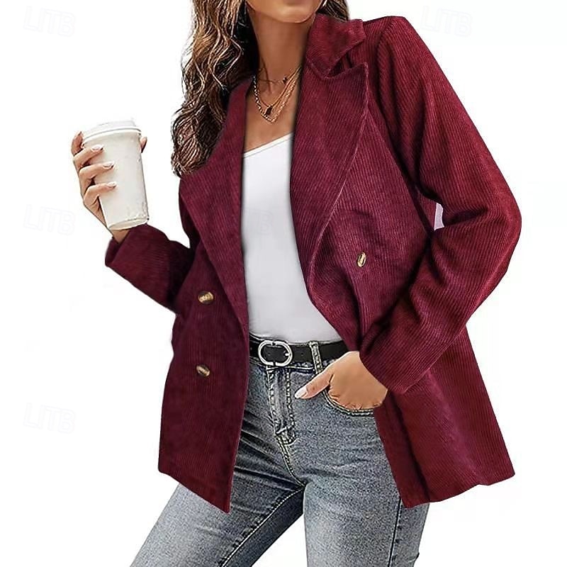Women's Blazer Comfortable Buttons Fashion Plain Vacation Holiday Single Breasted Regular Turndown Regular Fit Long Sleeve Outerwear White Royal Blue Fuchsia Fall Winter 2026 - $46.99 –P1