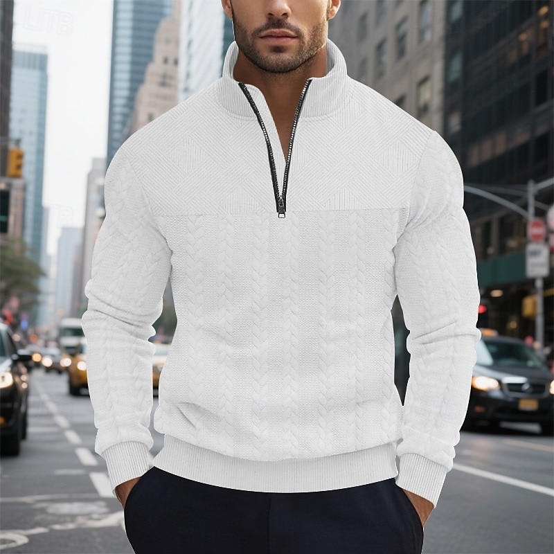 Per uomo Maglia Felpa con cappuccio e zip Felpa con cappuccio Maglione Felpa con zip corta Nero Bianco Blu marino Cachi Grigio Colletto Mao Semplice Patchwork Testurizzato Sport & Outdoor Casuale del 2025 a $27.99 –P1