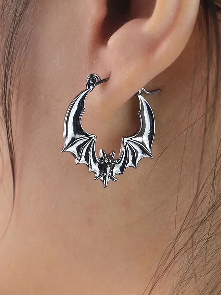 Boucles d'oreilles créoles chauve-souris pour femme, style gothique punk, en alliage, idéales pour les fêtes, les cosplays et les sorties nocturnes. de 2025 ? $7.99 –P1