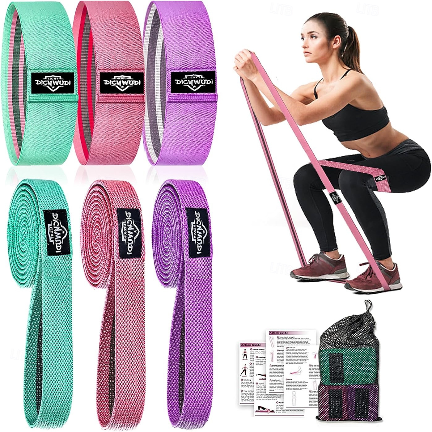 Fabric Resistance Bands for Working Out, 6Pack Non-Slip Exercise Bands for Women and Men, Fabric Booty Bands for Home, Fitness, Pilates, Stretching 2025 - $25.99 –P1