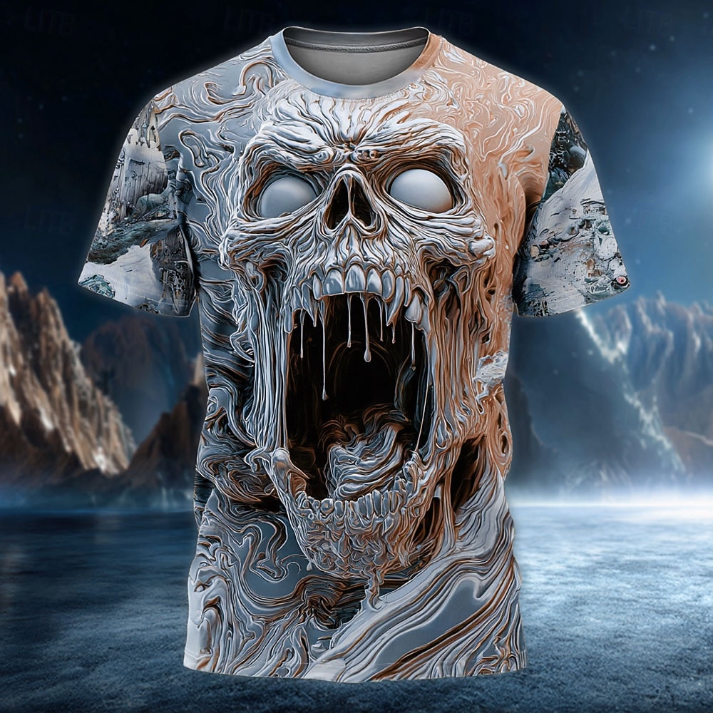 Homme Crâne T-shirt Manche Courte T-shirt Impression 3D Col ras du cou Chemise Exagéré Designer Horreur Soirée Rue Club Bleu Violet Orange Été Printemps Toutes saisons Vêtement Tenue S M L XL XXL XXXL de 2026 ? $20.99 –P2