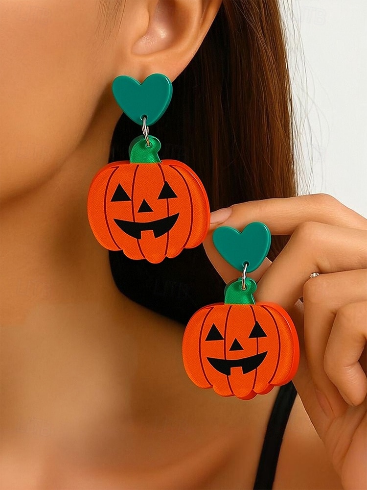 Halloween-øredobber til dame – øredobber i akryl med gresskar, spøkelse, flaggermus og edderkopp til fest, cosplay og festlige kostymesmykker. 2025 - $11.99 –P1
