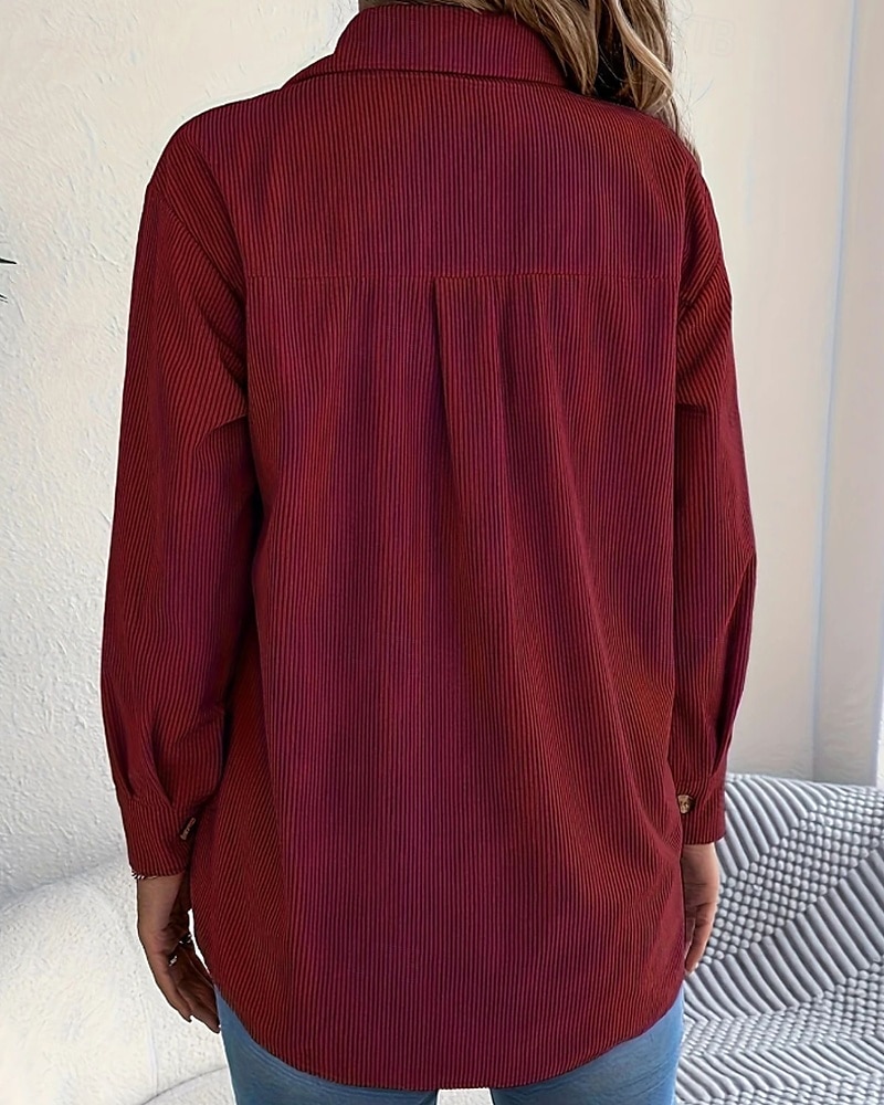 Damen Hemd Textur Bluse Bluse Einfach Modern Lässig Langarm Hemdkragen Normale Oberteile Täglich Ausgehen Tasche Knöpfe Schwarz Wein Khaki Herbst 2025 - $23.99 –P6