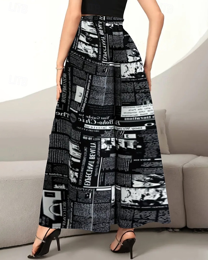 نسائي ساق عريضه بنطلون أناقة الشارع كاجوال مكتمل الطول ارتفاع متوسط زهور مرونة الخصر طبع مريح الأماكن المفتوحة عطلة مناسب للخارج أسود أبيض الخريف عادي 2025 - $20.99 –P6