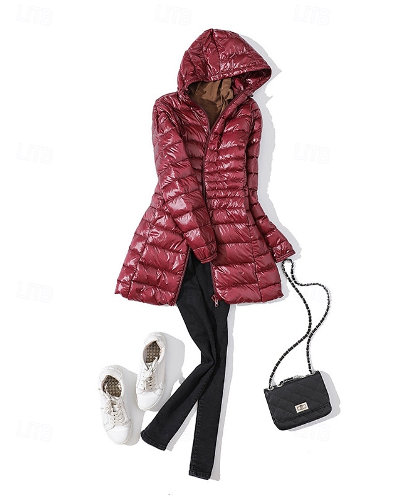 Femmes Doudoune Manteau Chaud Confortable Fermeture éclair Avec Poches Mode Uni Fête Sortir Décontracté Quotidien Week-end Fermeture éclair Long À capuche Coupe régulière manche longue Vêtements de 2025 ? $57.99 –P2