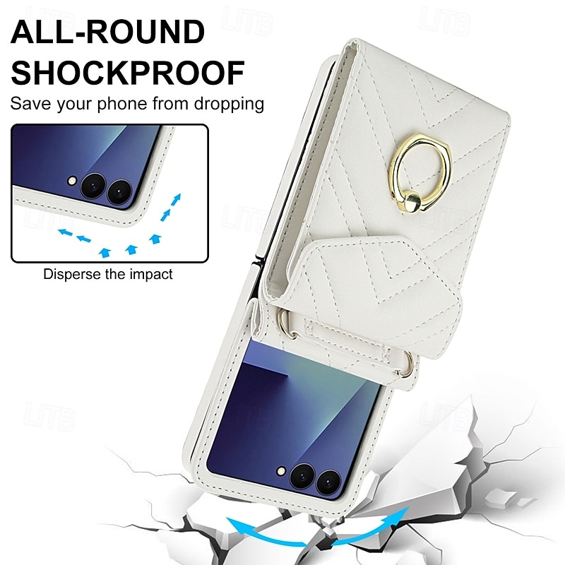 Phone Case For Samsung Galaxy Z Flip 7 Z Flip 6 Z Flip 5 Z Flip 4 Wallet Case with Lanyard Card Slot Ring Buckle Retro TPU PU Leather 2026 - $30.99 –P3