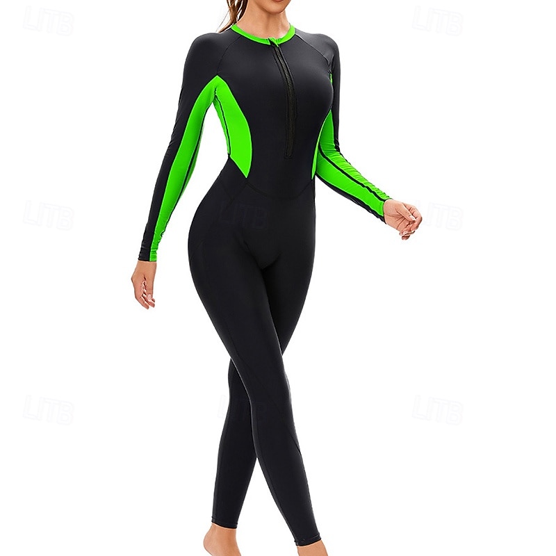 Dame Badedrakt Rash-guard UV Solbeskyttelse UPF50+ Langermet Badetøy Ta igjen glidelåsen Svømming Surfing Lapper Vår Høst 2025 - $32.99 –P10