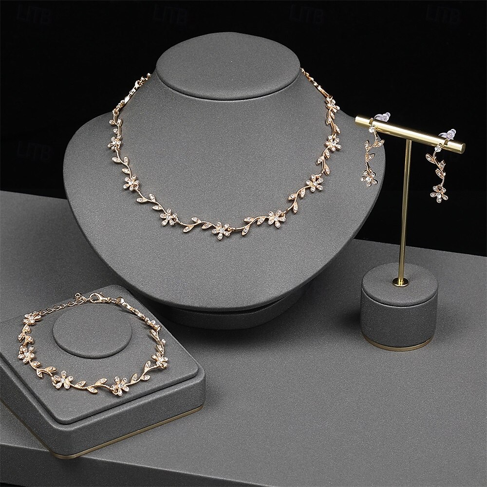 Juego de Joyas 3 Diamantes Sintéticos Cromo 1 Brazalete Pendientes Collare Mujer Elegante Vintage Moda Estilo retro Clásico Conjunto de joyas Para Boda Fiesta Invitado a la boda 2025 - $14.99 –P2