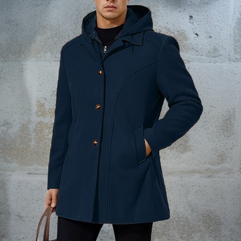 Herren Parka Trenchcoat Urlaub Täglich Herbst Winter Polyester Winddicht Oberbekleidung Bekleidung Mode Klassisch Einfach Tasche Mit Kapuze Reisverschluss 2025 - $52.99 –P5