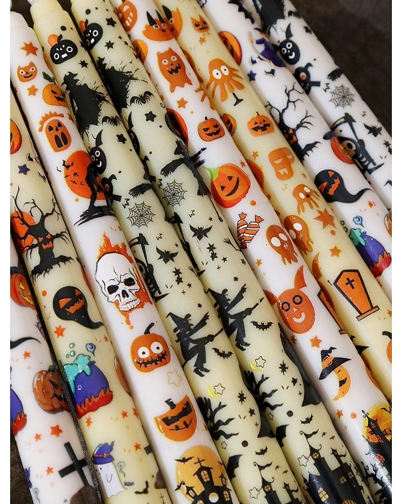 Candele a LED senza fiamma con motivo colorato di Halloween, candelieri a batteria con telecomando a 11 tasti e timer, luci a fiamma tremolante 3D per cene, decorazioni per interni, regali (6 pezzi del 2025 a $22.99 –P8