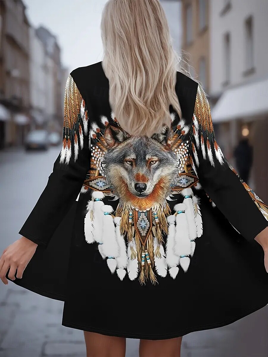 Femmes Manteau d'Hiver Trench Léger Confortable Imprimé Front ouvert ancien Mode Occasionnel Animal Vacances Occasionnel Long Sans Col Coupe régulière manche longue Vêtements d'extérieur Noir Bleu de 2025 ? $19.99 –P1