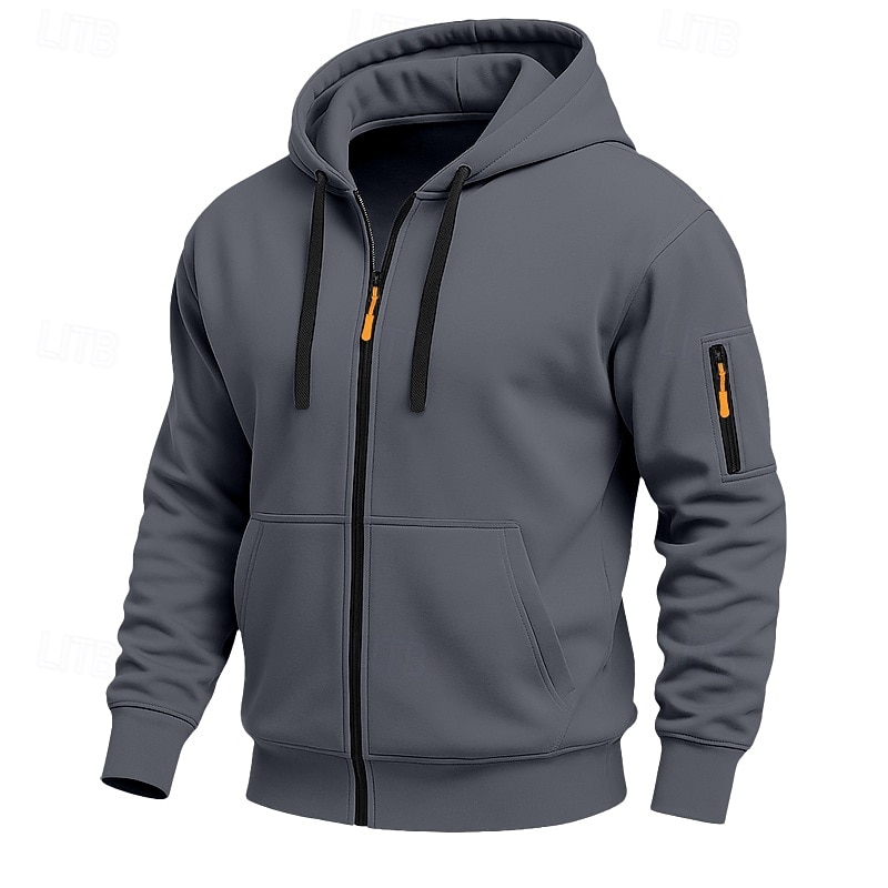 Herr Huvtröja Huvtröja med dragkedja Huvtröja i fleece Taktisk hoodie Svart Marinblå Kaki Ljusgrå Mörkgrå Huva Slät Dragkedja Ficka Ledigt Dagligen Sport & Utomhus Polyester Streetwear Häftig 2026 - kr.249 –P10