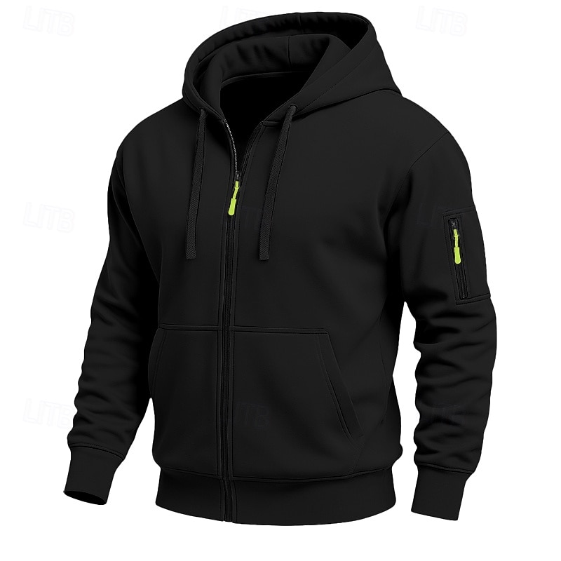 Herr Huvtröja Huvtröja med dragkedja Huvtröja i fleece Taktisk hoodie Svart Marinblå Kaki Ljusgrå Mörkgrå Huva Slät Dragkedja Ficka Ledigt Dagligen Sport & Utomhus Polyester Streetwear Häftig 2026 - kr.249 –P12