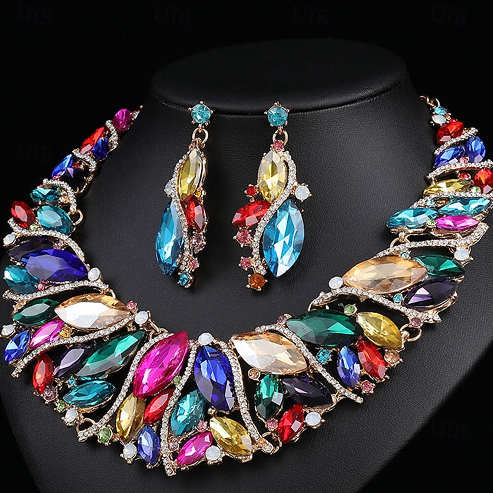 Conjunto de Jóias 2 Com Strass cromada Brincos Colares Mulheres Elegante Vintage Moda Estilo vintage Clássico Conjunto de jóias Para Casamento Festa Ocasião Especial de 2025 por $24.99 –P3