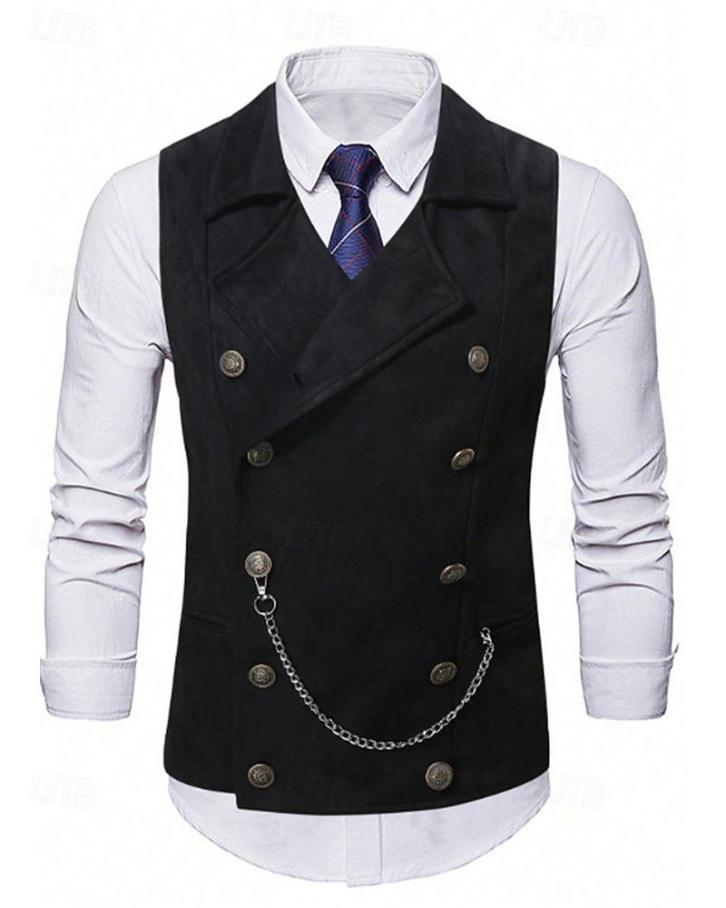 Ανδρικά Veste Γιλέκο Gilet Διακοπές Πάρτι Επιχείρηση Μοντέρνα Καθημερινό Άνοιξη Φθινόπωρο Κουμπιά Πολυεστέρας Άνετο Σκέτο Σταυρωτό Πέτο Κανονικό Μαύρο Βαθυγάλαζο Καφέ Γιλέκο 2025 - $32.99 –P5