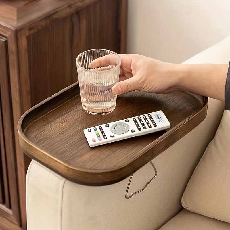 Mesa de apoio para sofá de bambu art déco, mesa lateral dobrável portátil com encaixe, estrutura de metal, sem necessidade de eletricidade, prateleira de bebidas de bambu marrom para sofá e mesas de de 2025 por $37.99 –P11