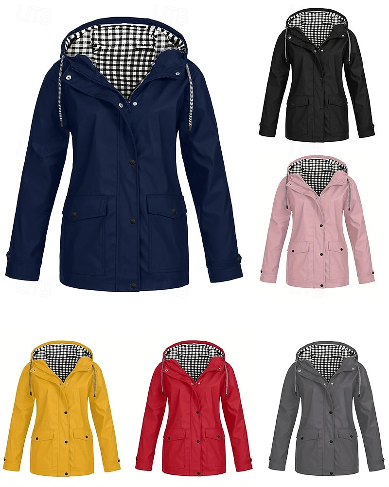 Mulheres Casaco impermeável Jaquetas de chuva impermeáveis Capas de chuva Prova-de-Água A Prova de Vento Zíper Bolsos Moda Ao ar livre Tecido Para Noite Final de semana Zíper Padrão Com Capuz Normal de 2025 por $28.99 –P1