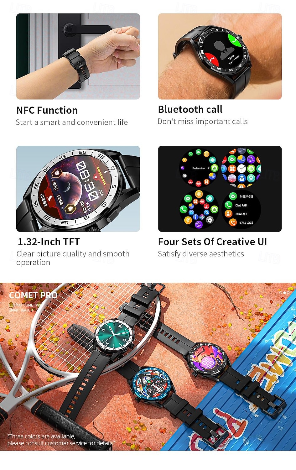 LOKMAT COMET PRO Smart Watch 1.32 inch Smartwatch Fitness Running Watch Bluetooth Pedometer Call Reminder Activity Tracker Compatible with Android iOS Women Men Long Standby Hands-Free Calls Media 2025 - $37.99 –P3