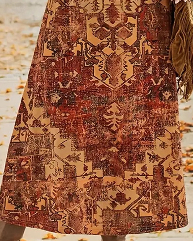 Femmes Robe Longue Maxi Robe Robe Décontractée Robe Imprimée Mode Moderne Quotidien Date Week-end Coupe régulière Fleur manche longue Col ras du cou Marron Printemps Automne de 2025 ? $21.99 –P3
