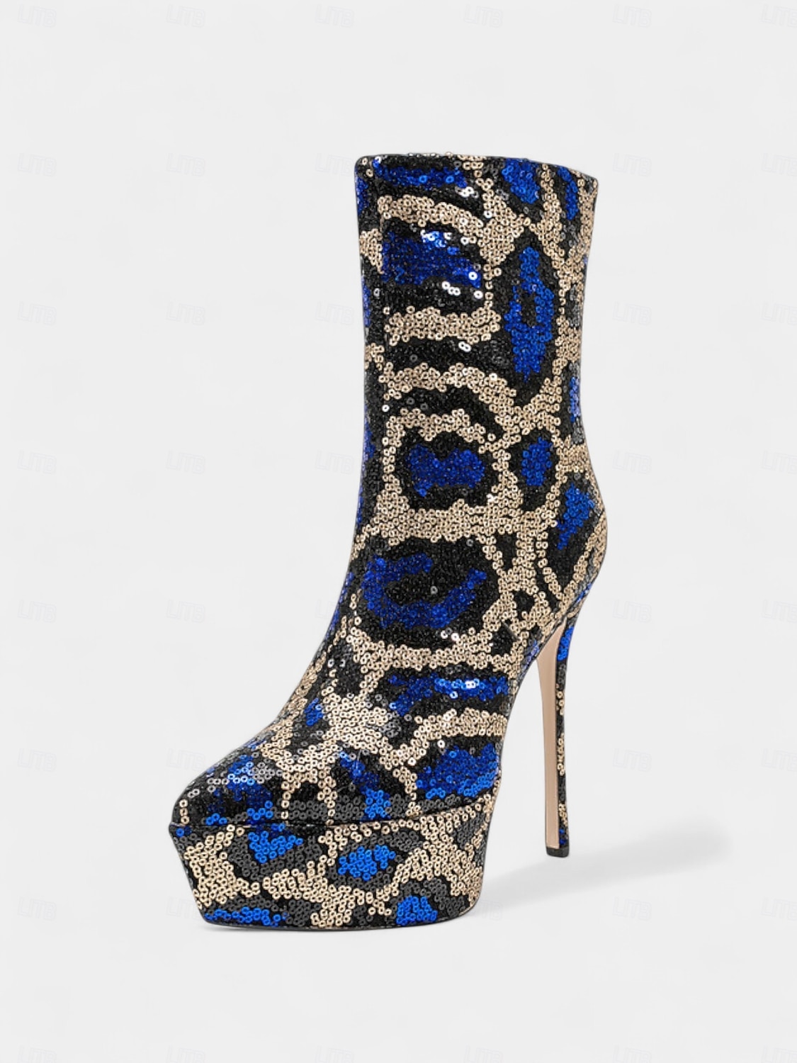 Γυναικεία μπλε και χρυσά μποτάκια στιλέτο με πλατφόρμα και πούλιες - έντονα υποδήματα για πάρτι, νυχτερινή ζωή 2025 - $89.99 –P4