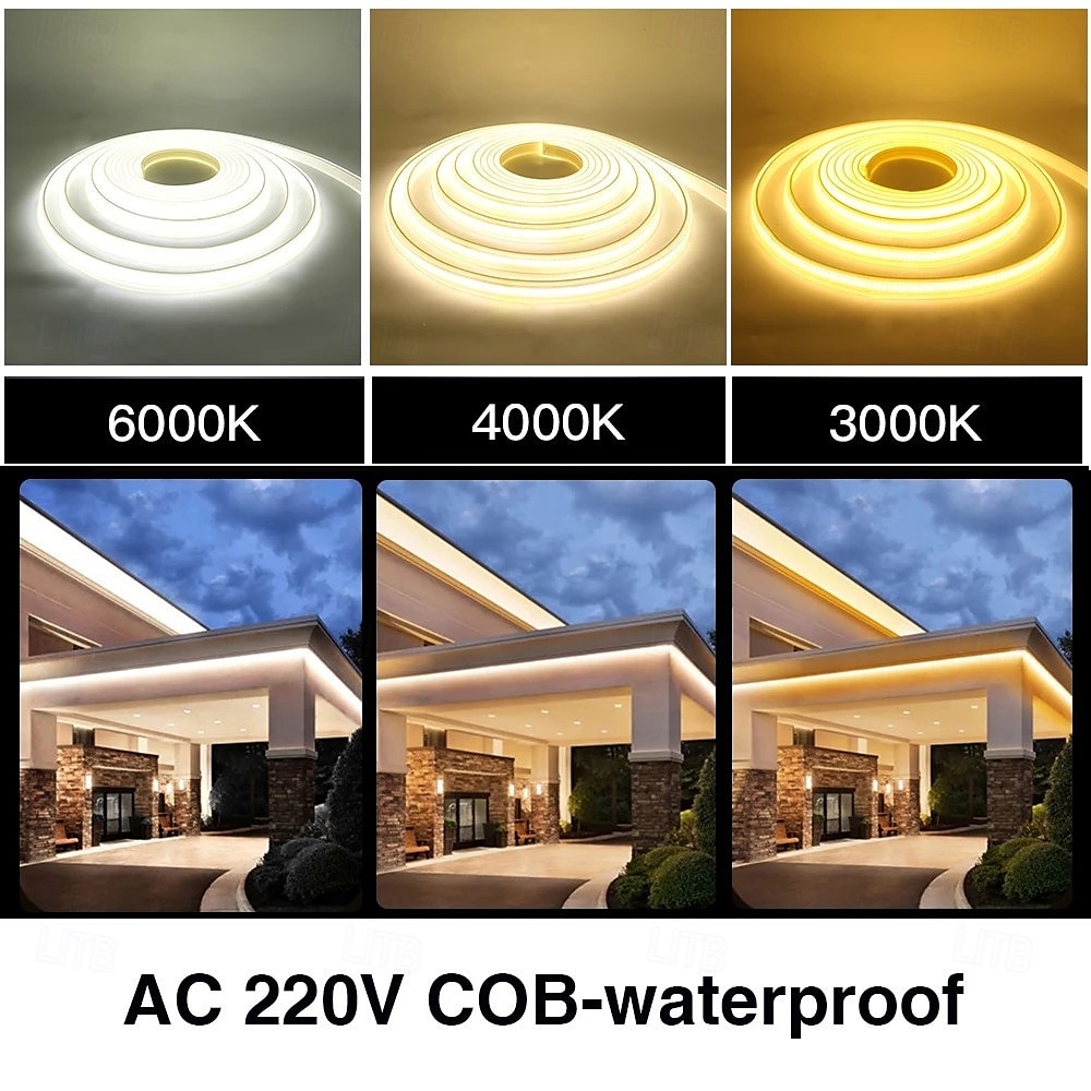 1m 2m 5m 220V COB LED Strip Light 288Leds/m Waterproof Flex Lamp 3000K 4000K 6000K High Quality Indoor Outdoor Decor 2026 - $14.49 –P1