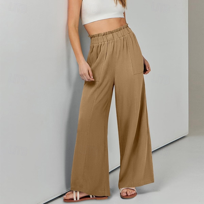 Mujer Perneras anchas pantalones Ropa de calle Casual Longitud total Cintura Media Plano Bolsillo Cintura elástica Cómodo Calle Festivos Ropa Cotidiana Azul Verde Menta Marrón Verde Ejército Otoño 2026 - $22.99 –P6
