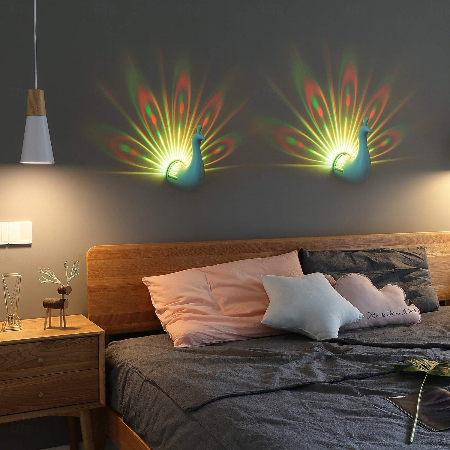 1 pz luce di proiezione pavone telecomando luce notturna da parete camera da letto testata del letto luce d'atmosfera colorata luce notturna creativa di ricarica USB del 2025 a $12.99 –P7