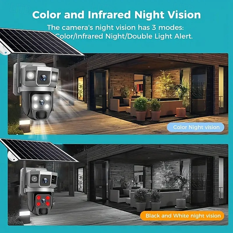 Outdoor Solar-powered Camera With Smart Ai Alerts Wifi Camera With Dual Lenses 360 View Of Home Security System With Human Detection Automatic Tracking Colour Night Vision And Pir Sensor. 2025 - $67.99 –P6