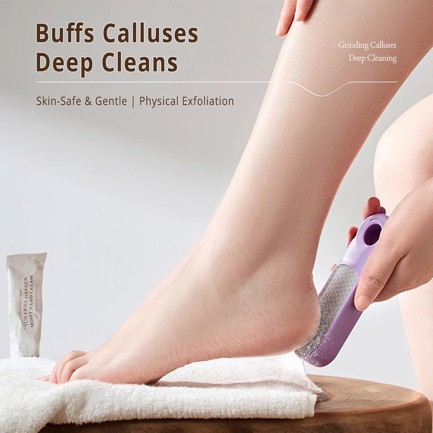 2-in-1-Nano-Glasfuß &Fußfeile zum Entfernen von Peelings &Massagebürste mit ergonomischem Griff, langlebiger Kunststoff, manueller Rasierer in Hellbeige für glatte Füße, Hände, Ellbogen und Knie 2025 - $8.99 –P9