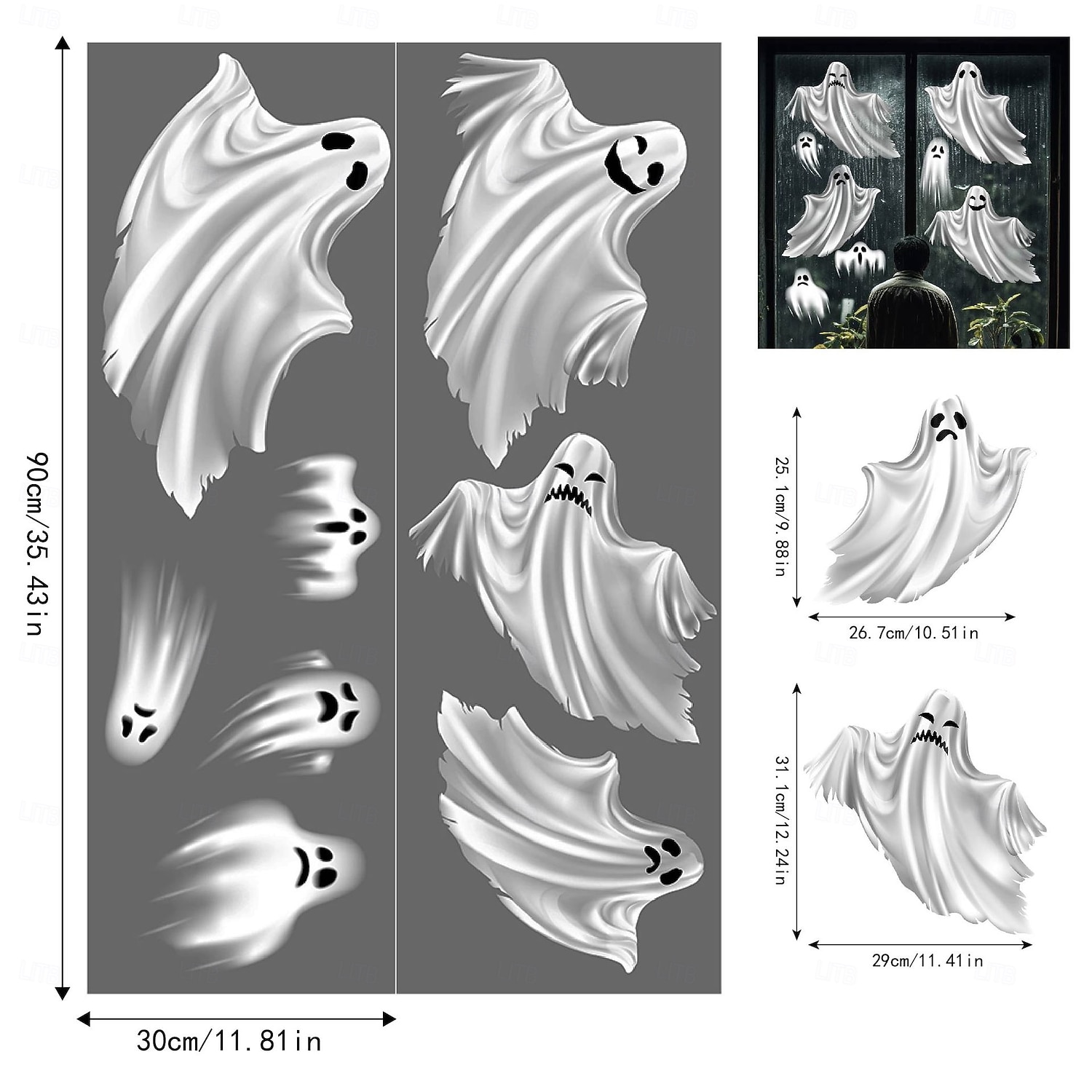 Наклейка на стену на окно в стиле Хэллоуина, стеклянные наклейки с белым привидением, съемные статические наклейки для украшения стеклянной двери шкафа, декор для дома на Хэллоуин 2026 - $6.99 –P1