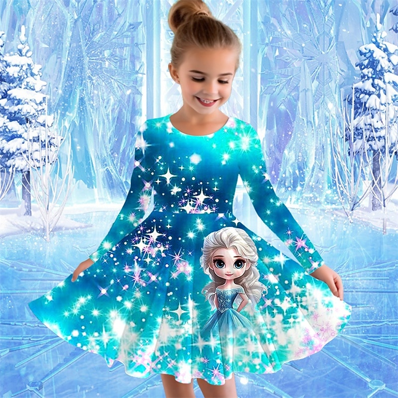 Tyttöjen 3D Piirretty Mekko Pitkähihainen Kesä Kevät Loma Päivittäin Pyhäpäivä Prinsessa Kaunis Makea Lapset 4-12 vuotta Rento mekko A linjainen mekko Polvipituinen Normaali 2025 - $16.99 –P3