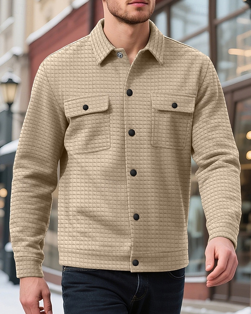 Per uomo Giacca a nido d'ape Giacca Camicia Giacca Casual Vacanza Quotidiano Traspirante Jacquard Tasca Primavera Autunno Semplice Moda Classico Bavero Regolare Nero Bianco Cachi Verde militare del 2025 a $22.99 –P3