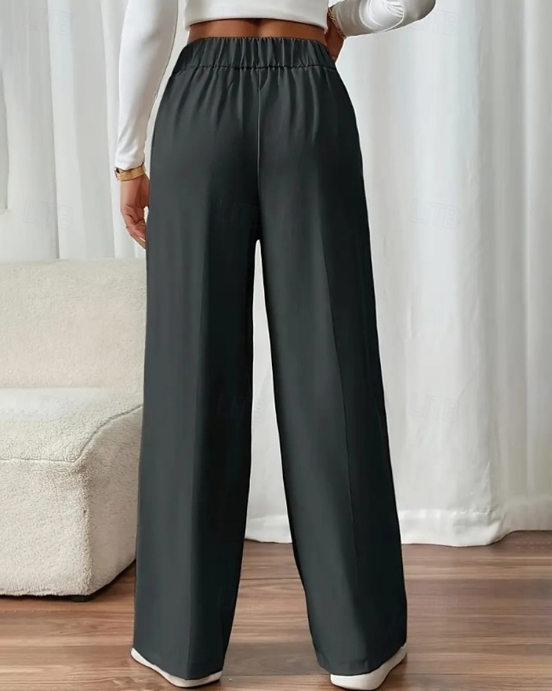 Жен. Широкие Костюм Мода Уличный стиль Полная длина Средняя талия Полотняное плетение Карман Эластичная талия Удобный Официальные Офис Для улицы Абрикосовый Серый Черный Светло-зеленый Осень 2025 - $19.99 –P11