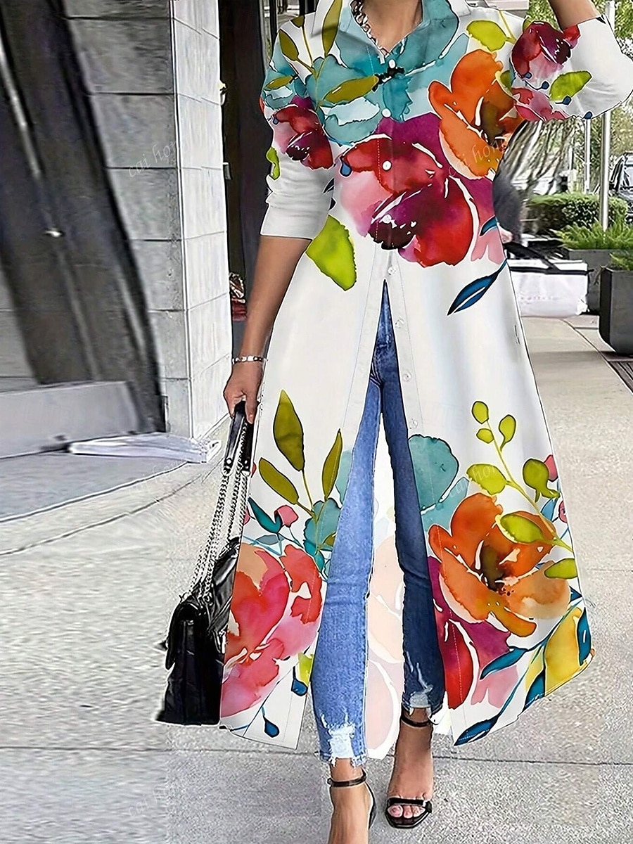 Pentru femei Rochie Maxi Rochie de schimb Casual Zilnic Dată Fit regulat Floral Grafic Manșon Lung Guler Cămașă Galben Roz Îmbujorat Roșu-aprins Albastru piscină Vară Primăvară Toamnă 2025 - $38.99 –P1