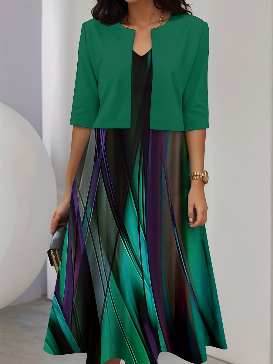 Damen Kleid-Set A Linie Kleid Sommerkleid Lässig Halbformelle Kleider Ombre Grafik Druck Midikleid Halbarm V Ausschnitt Urlaub Date Hellgelb Himmelblau Purpur Sommer Frühling Normale Passform 2025 - $36.99 –P2