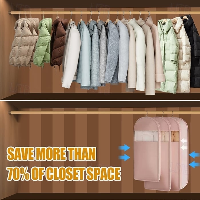 Ensemble de 3 sacs à vêtements suspendus peu encombrants avec fermeture éclair à compression automatique, housse anti-poussière pour manteaux, doudounes, organisateur de vêtements de placard avec de 2025 ? $29.99 –P6