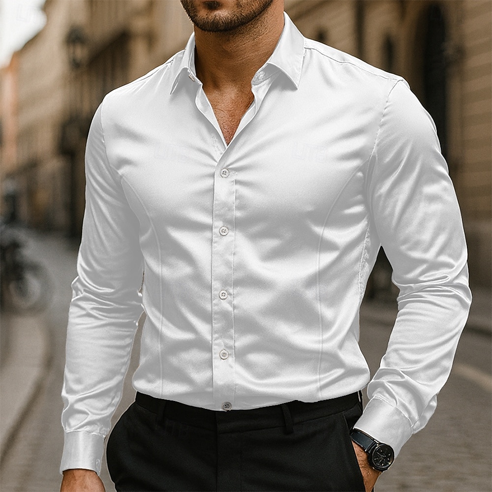 Per uomo Camicia Come la seta Camicia in raso Camicia elegante Camicia casual Camicia con Bottoni Semplice Formale Affari Nero Bianco Giallo Rosa Manica Lunga Bavero Primavera & Autunno Tutte le del 2025 a $21.99 –P5