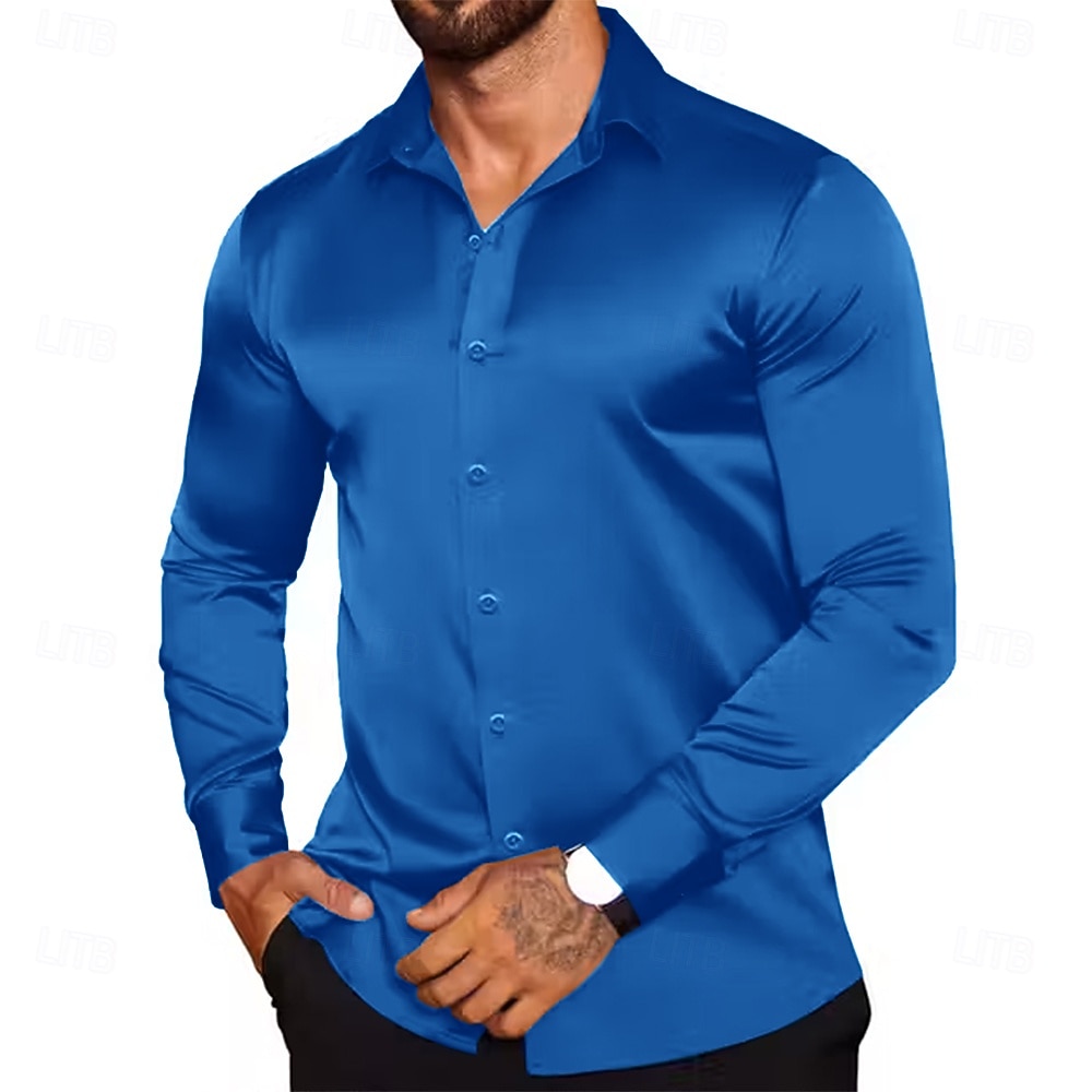 Per uomo Camicia Come la seta Camicia in raso Camicia casual Camicia con Bottoni Semplice Formale Matrimonio Nero Bianco Vino Blu Manica Lunga Bavero Primavera & Autunno Tutte le stagioni del 2025 a $23.99 –P6