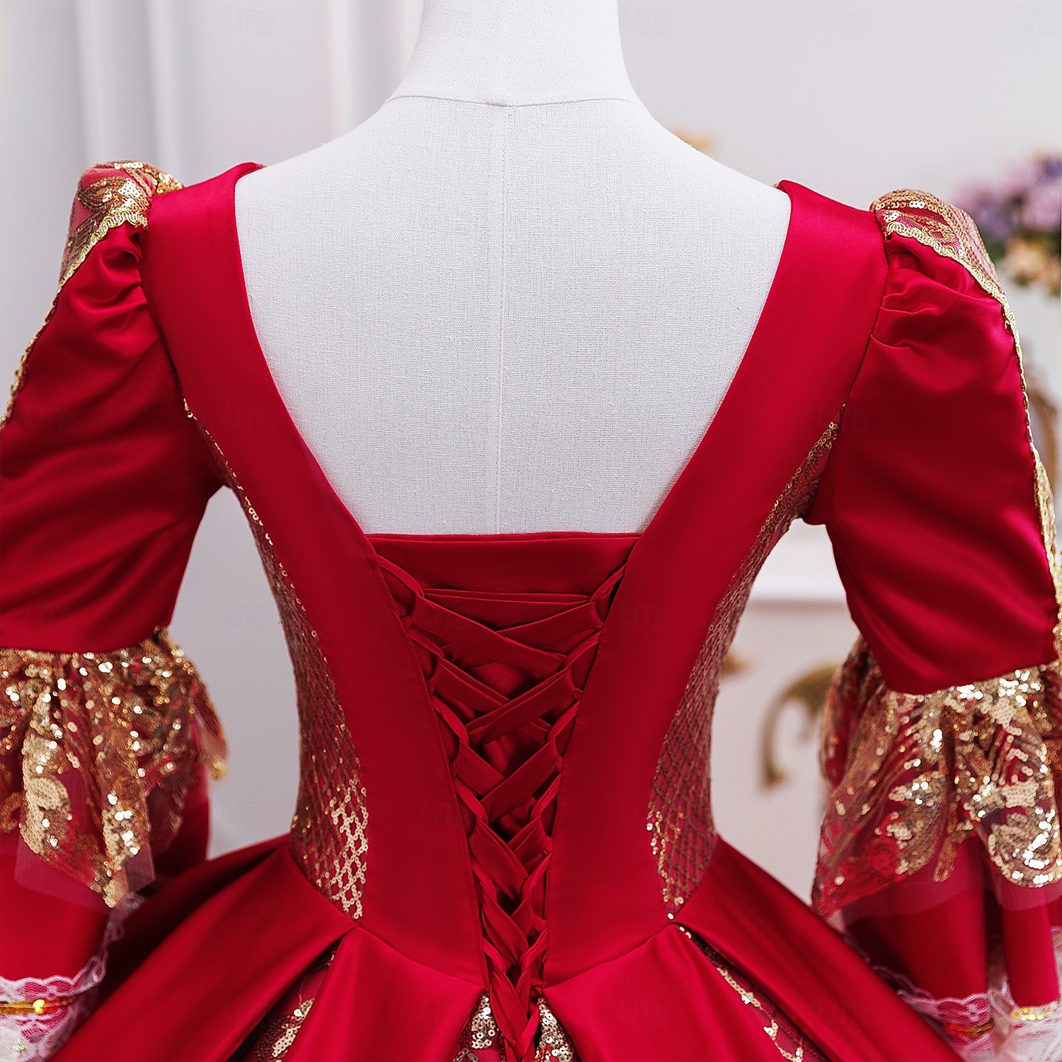 Vintage Rokokoo Renessanssi Maxi Mekot Normaali Juliet hiha Prinsessa Morsian Laskostettu Rimpsu Prinsessa Pyöreä kaula-aukko Naamiaispuku Naisten Halloween Karnevaali Naamiaiset Suoritus Juhla 2026 - $257.39 –P7
