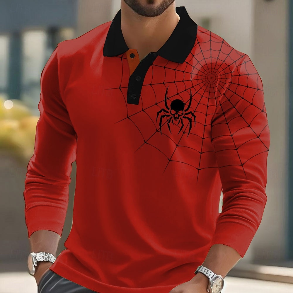 Halloween Hombre Animal telaraña Polo Manga Larga Camisas de polo Diseño Casual Calle Ropa Deportiva Ropa Cotidiana Impresión 3D Botones Primavera Otoño Invierno Rojo Naranja Verde Trébol 2026 - $22.99 –P3