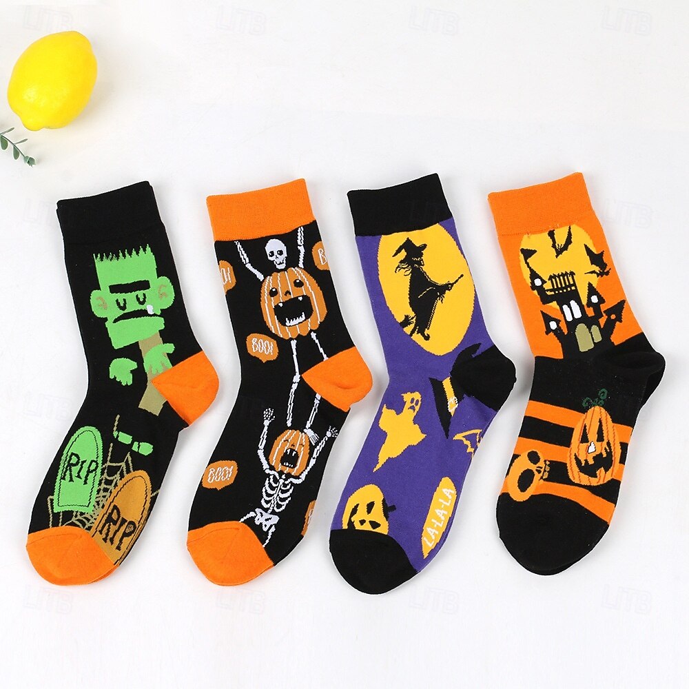 Calcetines de algodón extragrandes para mujer de Halloween, calcetines unisex de media pantorrilla de talla grande para otoño e invierno con diseño de bruja y calabaza. 2025 - $10.99 –P8