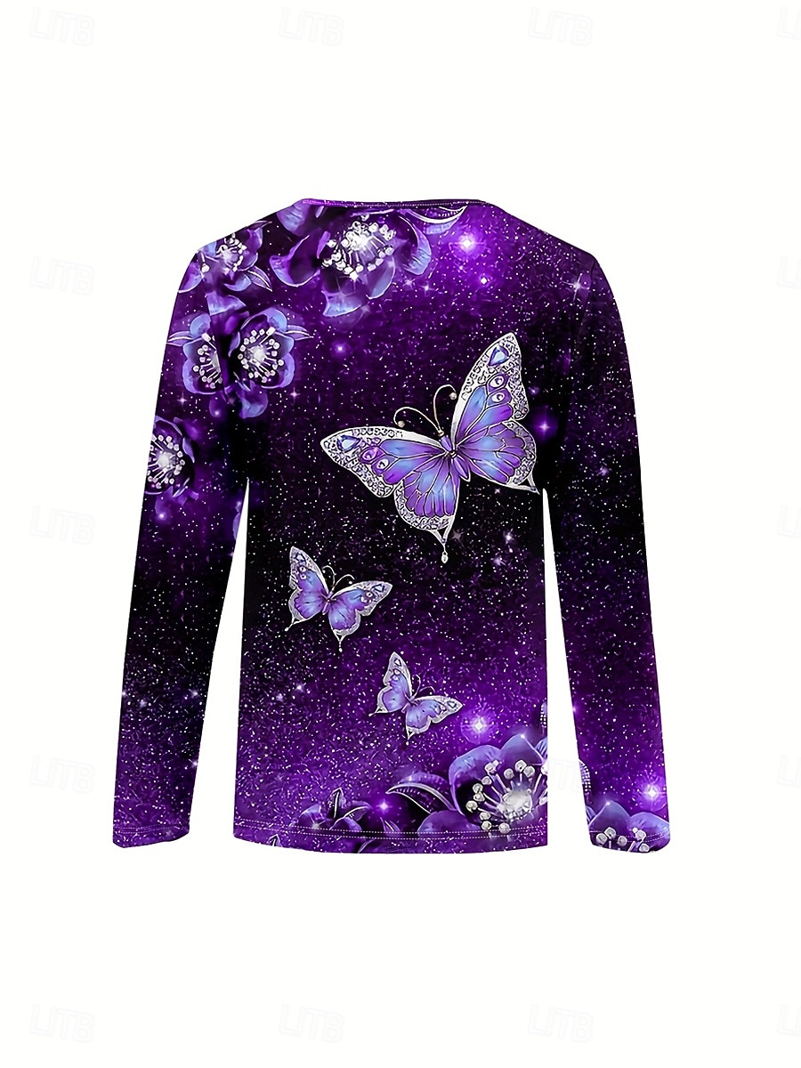 Dames T-shirt Vetoketju Afdrukken Ombre Grafisch dier Elegant Vintage Stijlvol Lange mouw Ronde hals Gekerfde nek Normale tops Dagelijks Weekend Paars Lente Herfst Winter 2026 - $25.99 –P3