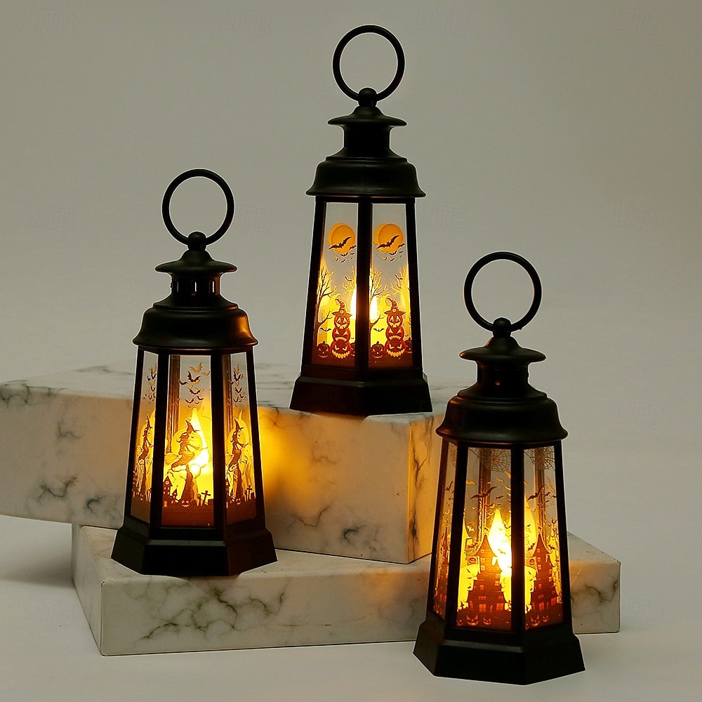 1 pc 14,5 cm halloween dekorative led wind licht desktop ornament retro hexagonal led wind licht party dekoration prop anhänger 2025 - $4.99 –P1