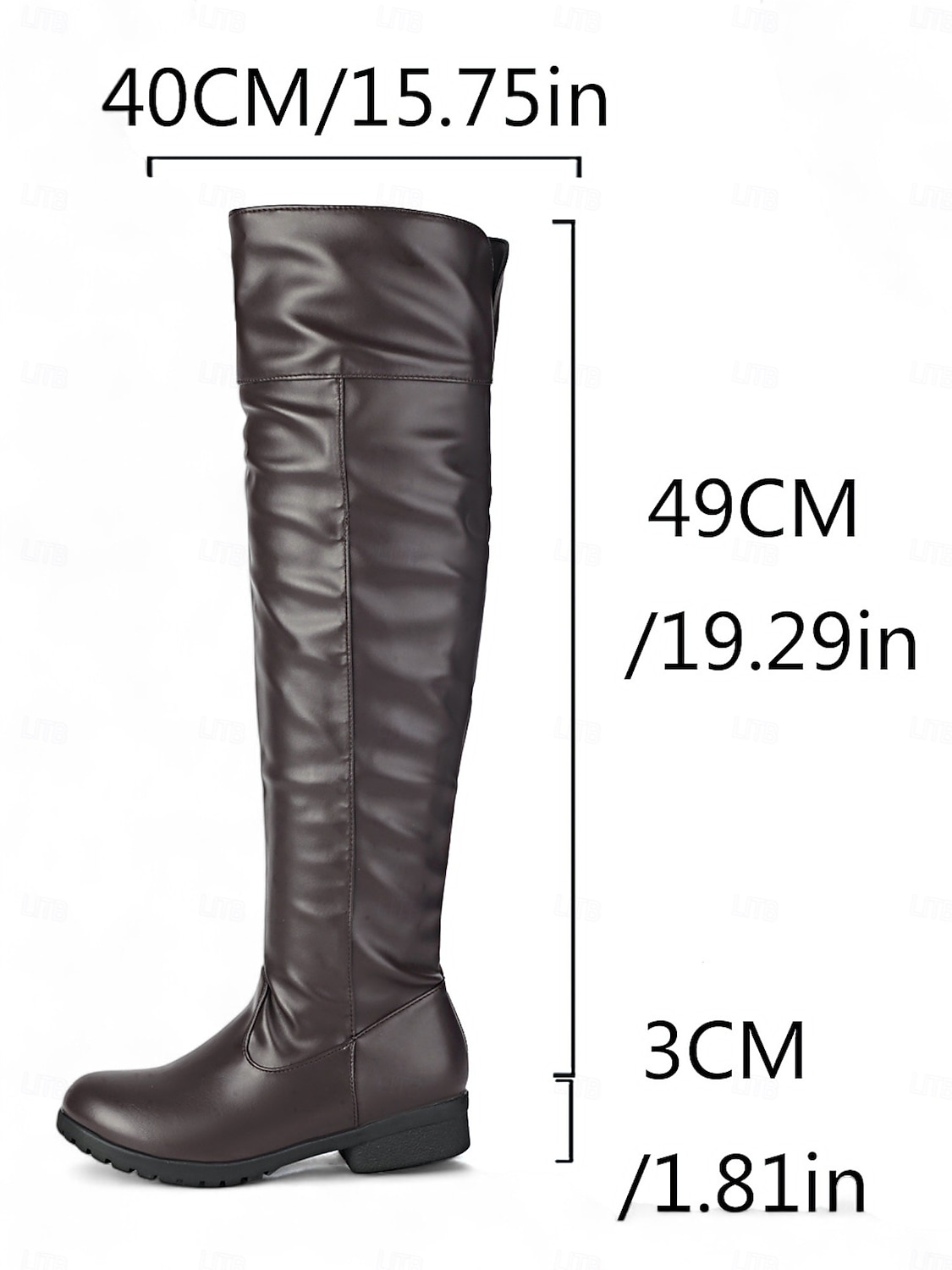 Botas femininas pretas acima do joelho - botas de couro sintético de cano alto com sola de argola para roupas casuais e de rua no outono e inverno de 2025 por $46.99 –P4